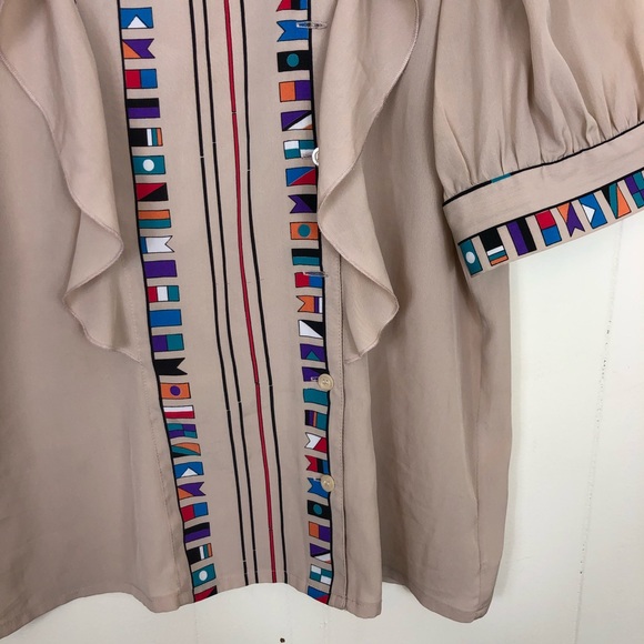 Vintage Ruffled Button Down Blouse Sz M - Picture 6 of 9